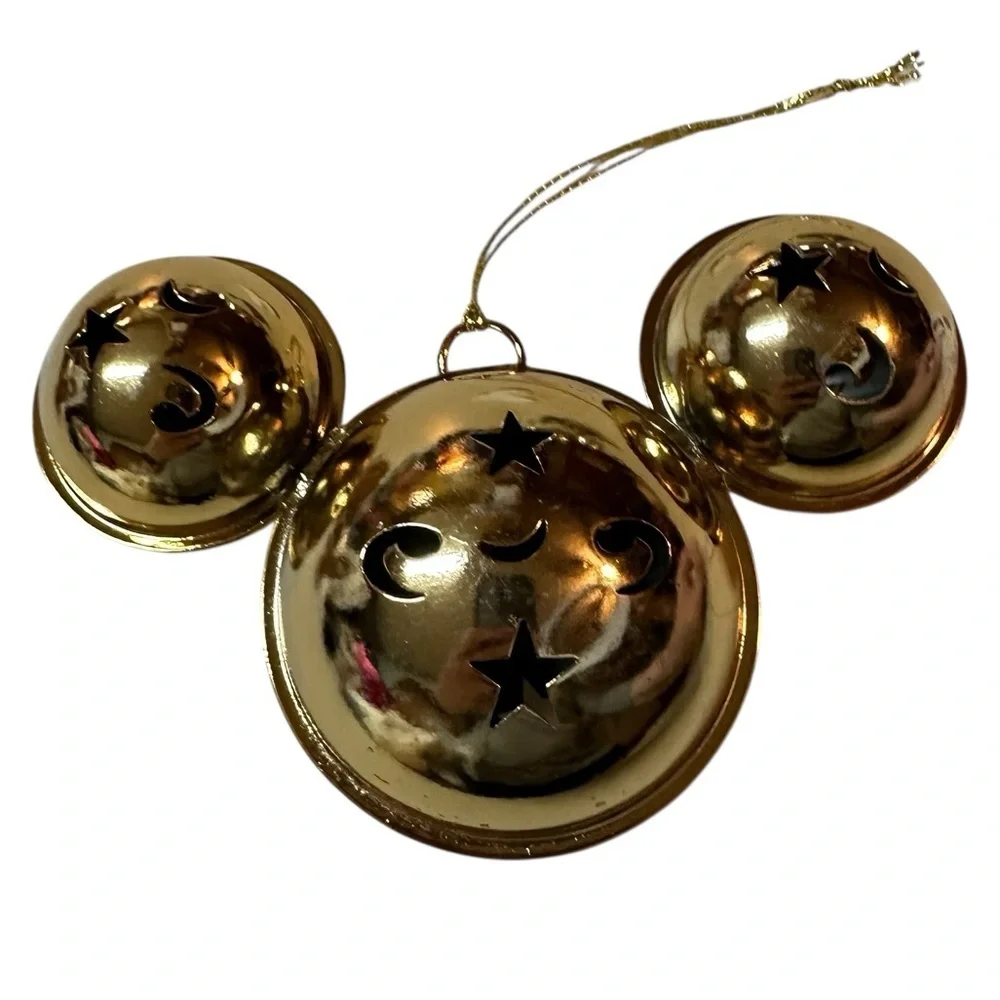 NWT Disney Mickey Ears Ornaments- Mickey Mouse Metal Bell Gold Tone, Silver Tone